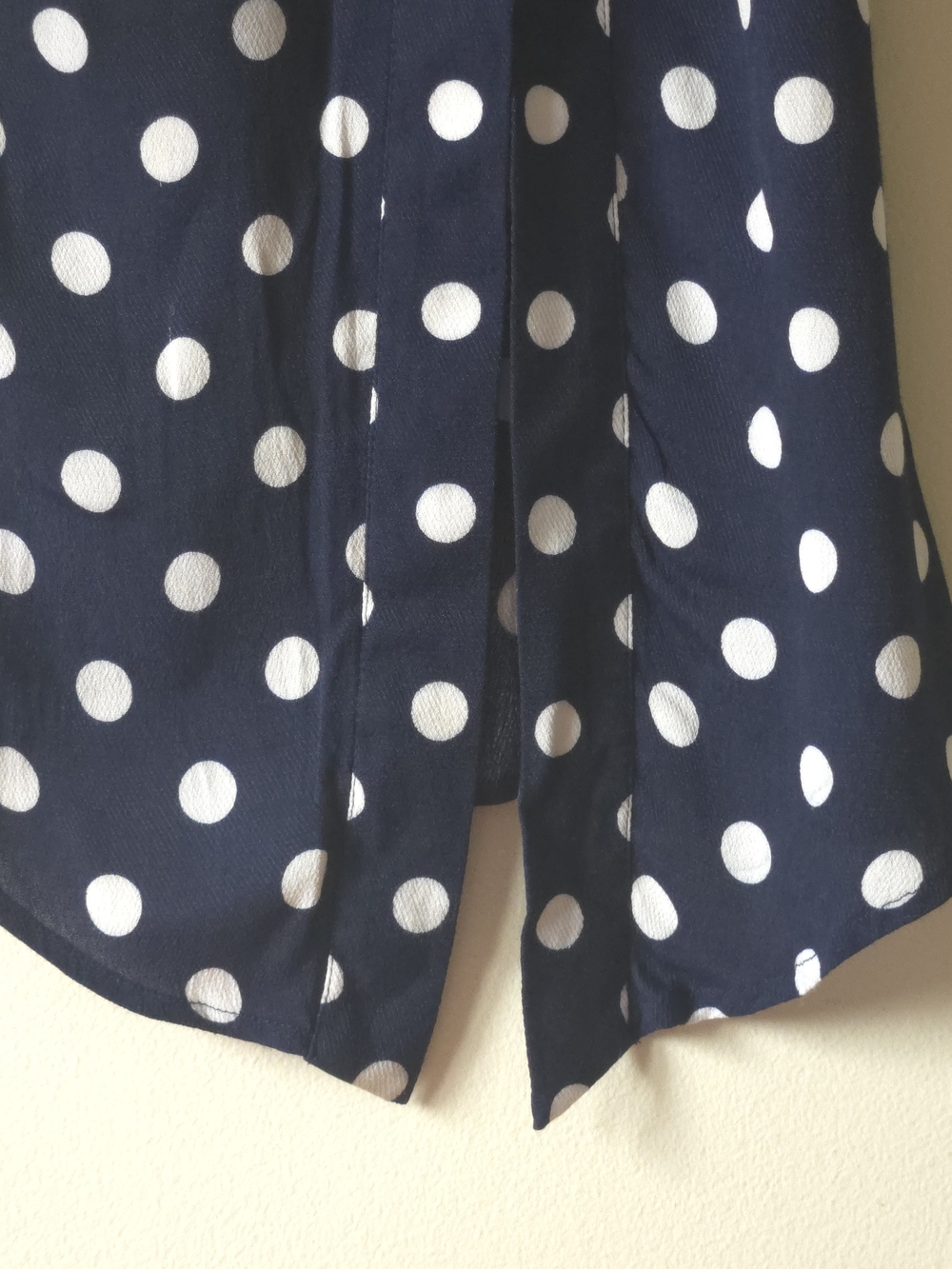 MANGO Casual Navy Polka Dot Asymmetrical Midi Skirt Front Slit Size S Small - Picture 5 of 9